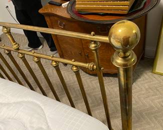 Antique Queen Size Brass Bed Cannonball Finials