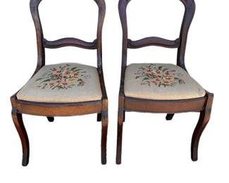 Antique hummingbird needlepoint seat wood chairs 