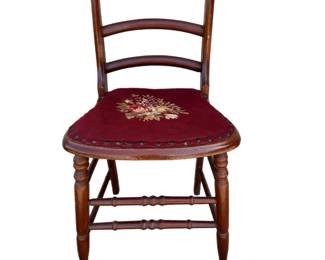 Antique Needlepoint Wood Side Chair with Nailhead Trim