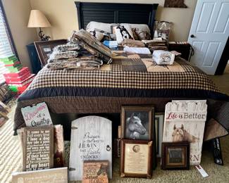 Queen Bed with mattress and home decor