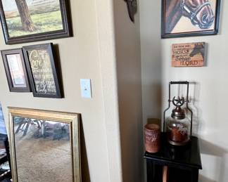 Mirror , wall decor, and small table