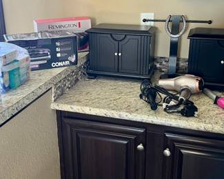 Curling irons, hair dryer, roller set, and jewelry boxes