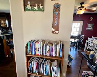 Books, shelf, and wall decor