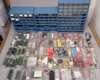 LOT OF 3 METAL PARTS BINS WITH CONTENTS