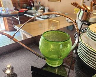 Vintage Hand Blown Bubble Glass and Copper Watering Pitcher by AMICI