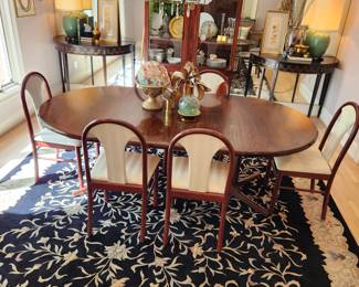 Breathtaking Dyrlund Danish Modern Rosewood Pedestal Extension Dining Table and  Chairs