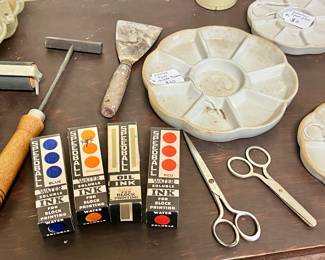 Vintage Art Inks, Artist Tools and Porcelain Palettes