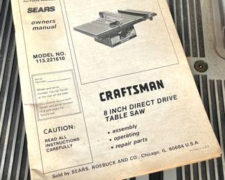 Vintage Craftsman 8' Table Saw with Manual