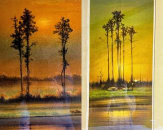 Framed Authenticated Pair(2) Of Sunset Lithographs