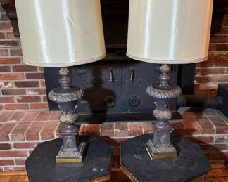 MCM Octagonal Slate End Tables WLamps (4PCS)