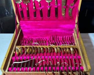 Vintage Brass & Wood Anant Thailand Lapidary Flatware