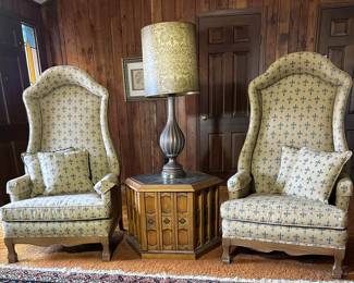 Vintage Fleur-de-Lis Chairs With Drexel Esperanto Table & Lamp