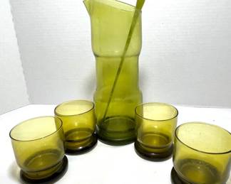 MCM  Green Cocktail Pitcher & Glasses