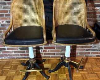 Drexel Cane & Cast Iron Bar Stools (2PCS)