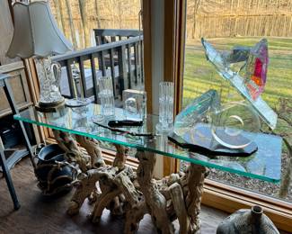 Driftwood and glass table
