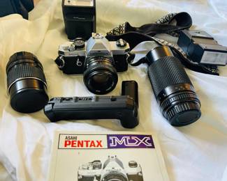 Asahi Pentax MX Camera with Extra Lenses, Flash Attacment, Original Carrying Case & Manuel