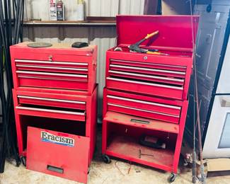 Two Rolling Red Tool Chest 