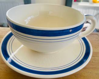 Two Large Striped Gumbo Bowl Coffee Cups 