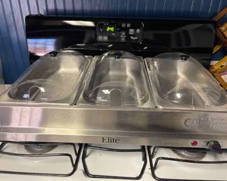 Stainless Steel Elite Triple Buffet  Food Warmer with (3) Separate Removable Compartments with Lids