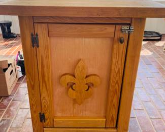 Custom Made Cypress Inland with Fleur de Lis and (1) Door with Shelves Inside on Coasters 