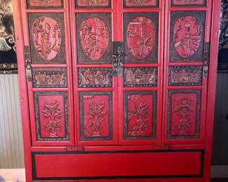 Intricately  Carved Chinese Wedding Cabinet over 500 years Old 