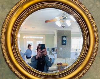 Lovely Gold Gilded Round Beveled Mirror