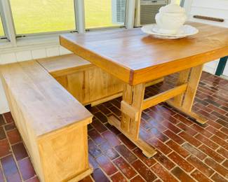 Cool Custom Cypress Table & Wrap Around  Bench with Inside Storage 