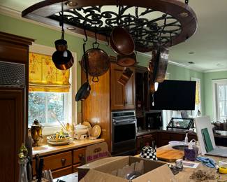 copper pots, knife blocks