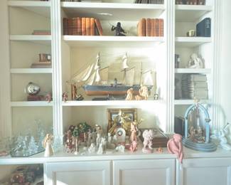 Collectibles, model ship, leather bound books