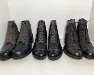 BIHY107 Victorian Era, Working Class, Mens Leather Shoes Three cool pairs of men's casual and work, leather shoes. First pair is by Gotzian, is two tone & measues about 11 inches long.&nbsp;
