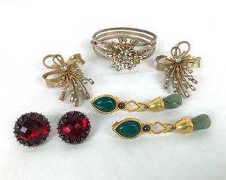 BIHY213 Sara Covington, Givenchy More Vintage Pieces Sara Covington Bracelet with matching earrings. A pair of Leslie Block earrings. Pair of Givenchy red earrings.&nbsp;
