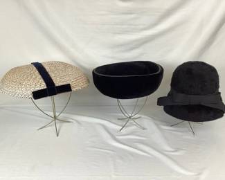 BIHY105 Vintage Womens Hats Three vintage women's hats. Includes an Eva Mae woven hat, a&nbsp;vintage&nbsp;Chesterfield original hat, and a vintage&nbsp;Hardesty women's hat.
