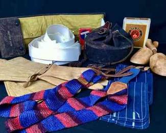 BIHY905 Antique Masculine Items 15 men's dress collars in various styles & sizes - a few unused collars, circa 1915 men's auto/motorcycle gauntlet gloves&nbsp;
