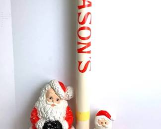 BIHY226 Vintage Santa Collection From a Santa ceramic bank to a life size Santa poster(Like around 6ft tall) and more. Santa pitcher is made from Japan and has some wear to it.&nbsp;
