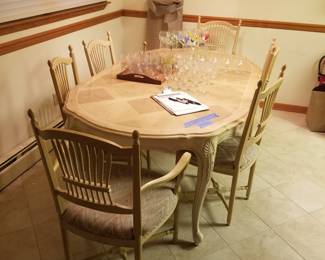 Dining room set by Century Furniture; 6 chairs, 3 leaves and table pads