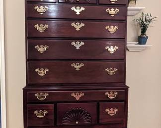 Vintage two-piece mahogany highboy, from Councill Craftsmen, Denton, NC.