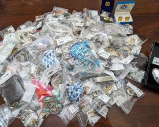 A boatload of vintage and contemporary costume jewelry, men's vintage cufflink/tie tack collection.