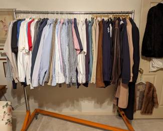 Men's shirts and polos, leather jackets, warm-up suits and wool overcoats. Brands include Britches, London Fog, L.L. Bean, Tahama Clint, H. Stockton, Adidas, Polo, Jos A. Bank, Ralph Lauren, Nordstrom, Brooks Brothers, Robert Talbot, Ike Behar, Canali, Scott Barber and Hickey Freeman, Geoffrey Beene, Christian Dior, Nautica, Tommy Hilfiger, Perry Ellis, Joseph Abboud, Michael Kors, Bill Blass, Izod, Pebble Beach, Alfani, Ping, Boss and Greg Norman.
