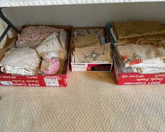 Vintage linens (doilies, napkins, table cloths, tea towels, and antimacassars.