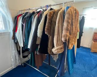 Women's outerwear, including mink stoles, shrugs and jackets, wool coats and spring jackets.