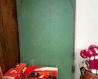 Mounted Ho-scale train tracks.