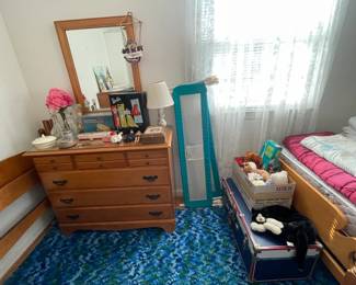 Matching maple dresser and mirror.