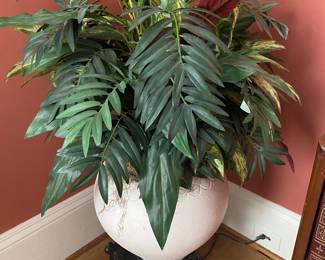 Faux plant, large pot, rosewood stand
