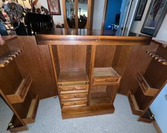 Bar Backside Partially Open Mid Century Bar Cabinet, Inlaid Marble top.