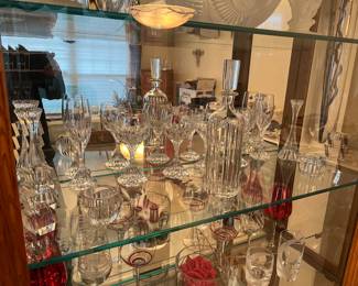 Baccarat decanter, glasses and candle sticks