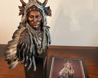 Discontinued Limited edition Chris Pardell Mixed Media Bronze  Sculpture from the Legends in art series. "Esteemed Warrior" 1991