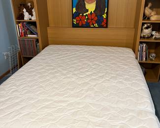 Queen size Murphy Bed dimensions are 96"Wide x 91" Tall x 19" Deep. Book Shelves are roughly 19" wide.