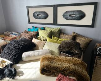 Quantity of accent pillows, decorative wall accessories and Posturepedic Queen mattress