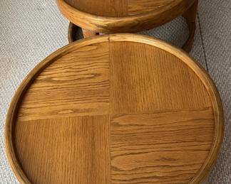 Vintage Howard Furniture Post Modern 1970s Large Parquet Oak round side tables