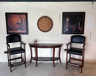 Wine Art, 2 x Billiards Spectators Chairs and Console Table